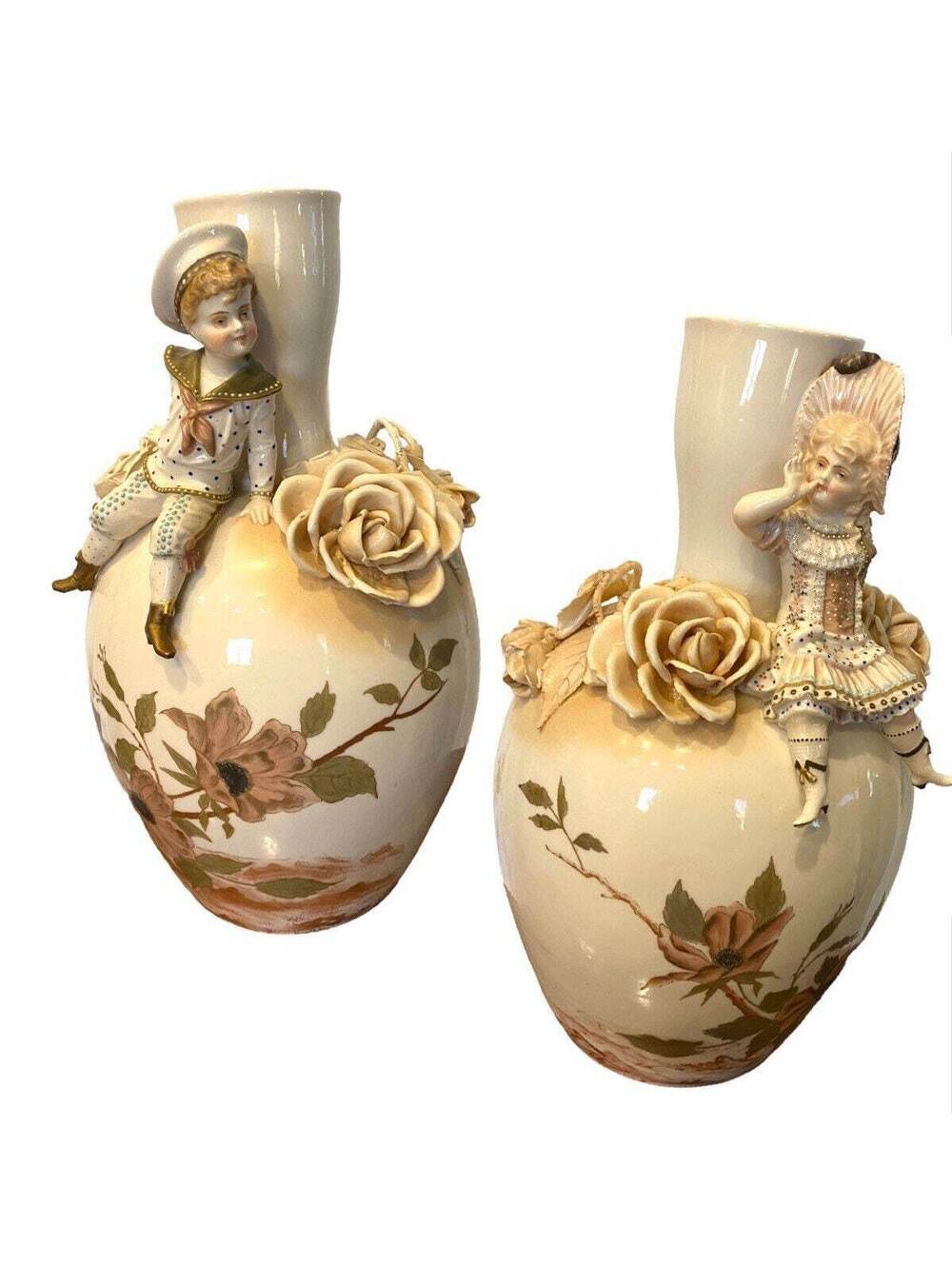 Royal Rudolstadt Porcelain Boy Girl Large Mantle Vases Gift for Rudolstadt Lover